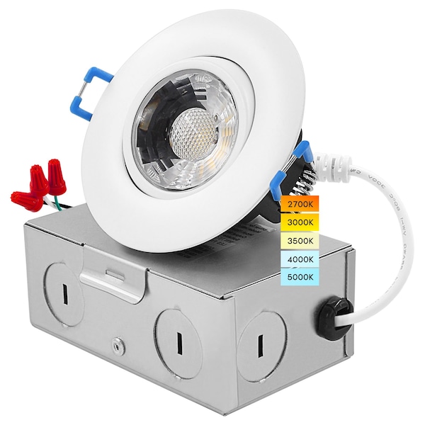 Luxrite 3 Inch Gimbal LED Recessed Downlight 5CCT 2700K-5000K 8W 600LM Dimmable Damp Rated IC Rated LR23220-1PK - main